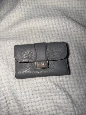 Gray Leather Trifold Wallet with Gold Accent